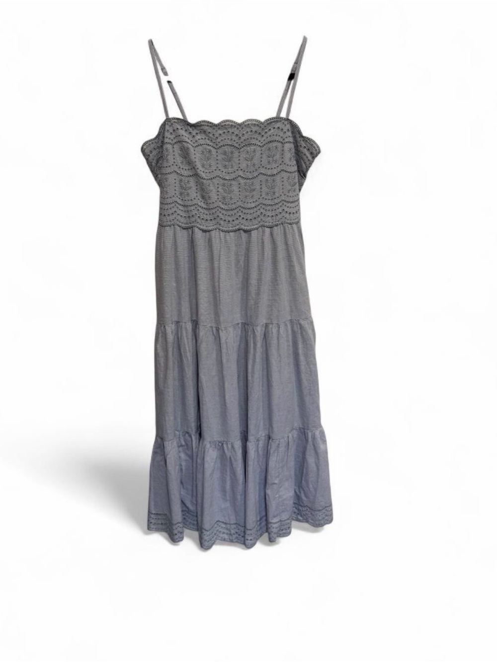 American Eagle Outfitters Gray Eyelet Tiered Spaghetti Strap Maxi Dress